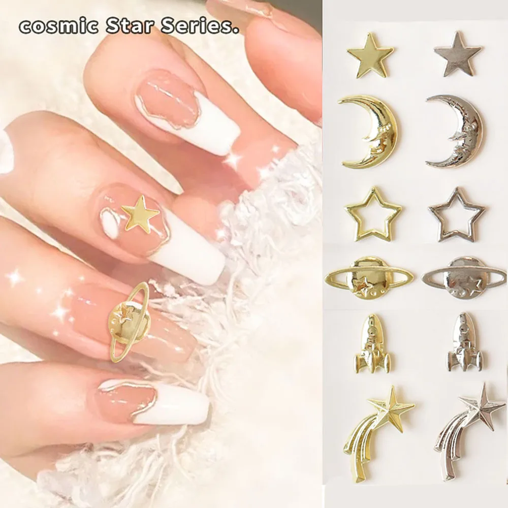 

20pcs Cosmic Planet Nail Art Charm 3D Gold/Silver Hollow Star Moon Asterism Nail Decoration DIY Luxury Design Nail Accessories