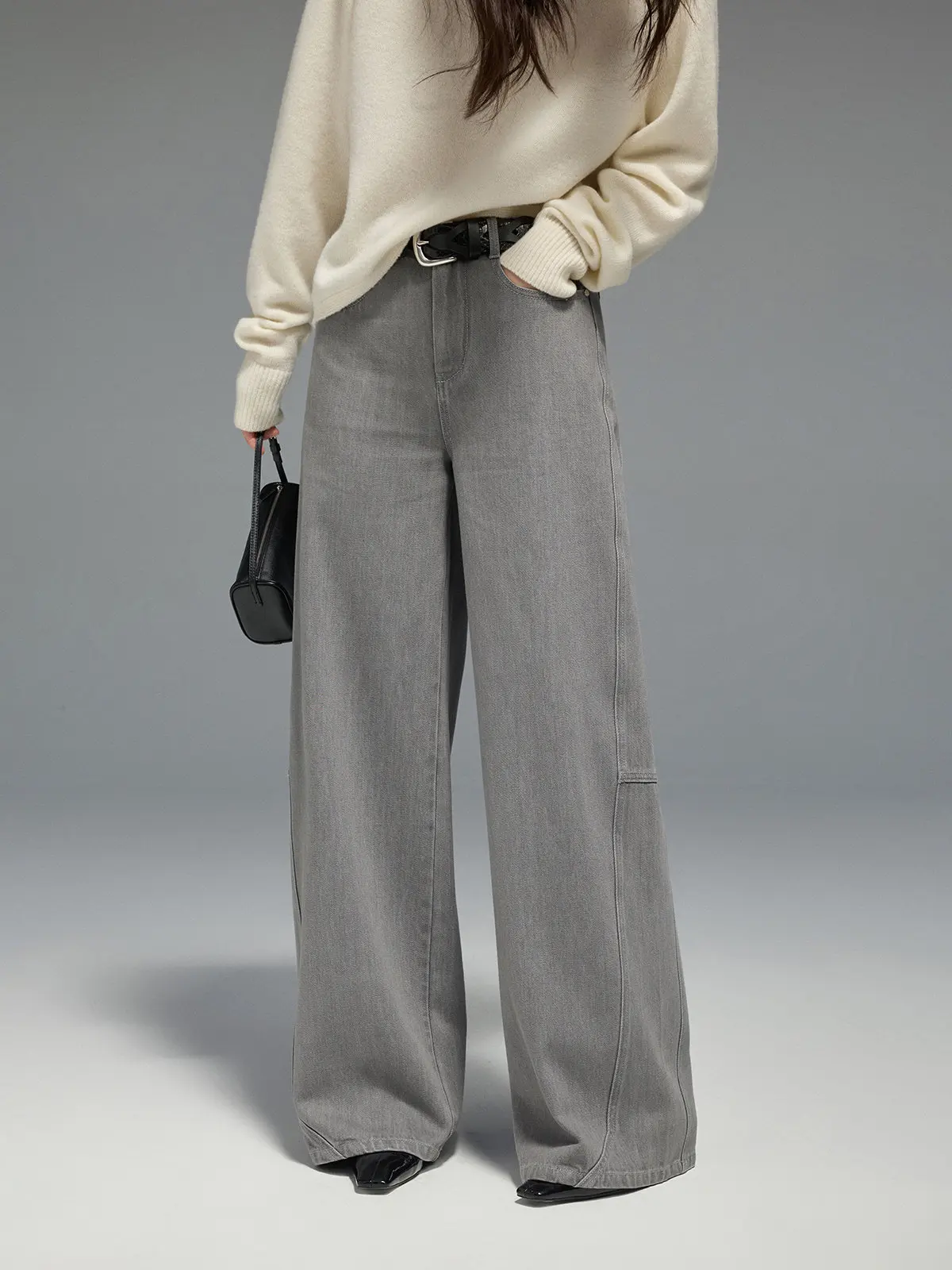 

JUSLIN VTG Loose Feel mid Waist Distred Waed Side Stereo Split Wide Leg Jeans Casual Sle Long Pants for Women
