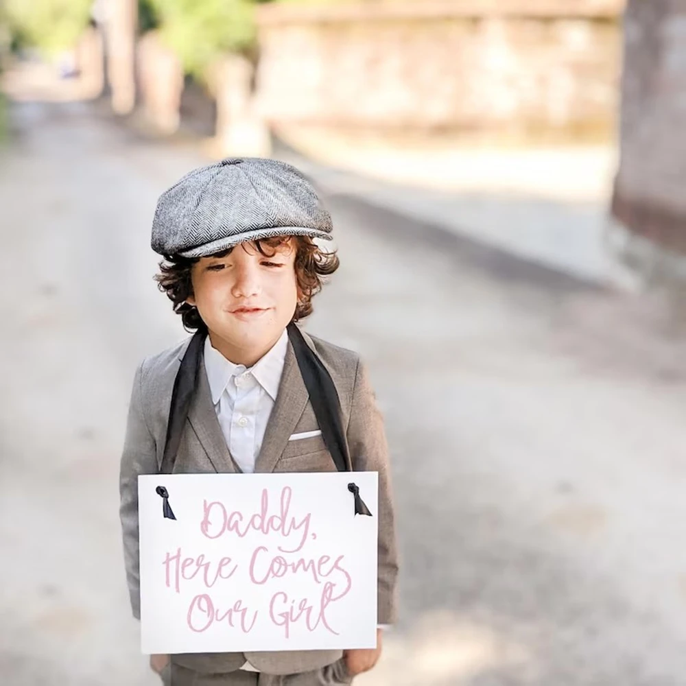 Wedding Sign Daddy Here Comes Our Girl Handcrafted Banner for Son or Daughter of Groom Flower Girl Ring Bearer USA 1627