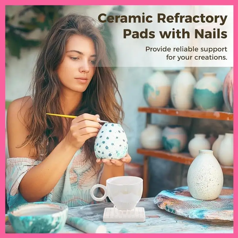 HOT-2 Pcs  Refractory Pads, Pottery Firing Mats With 120 Pcs Kiln Stilts Support Nails,Reusable For  Hobbyists