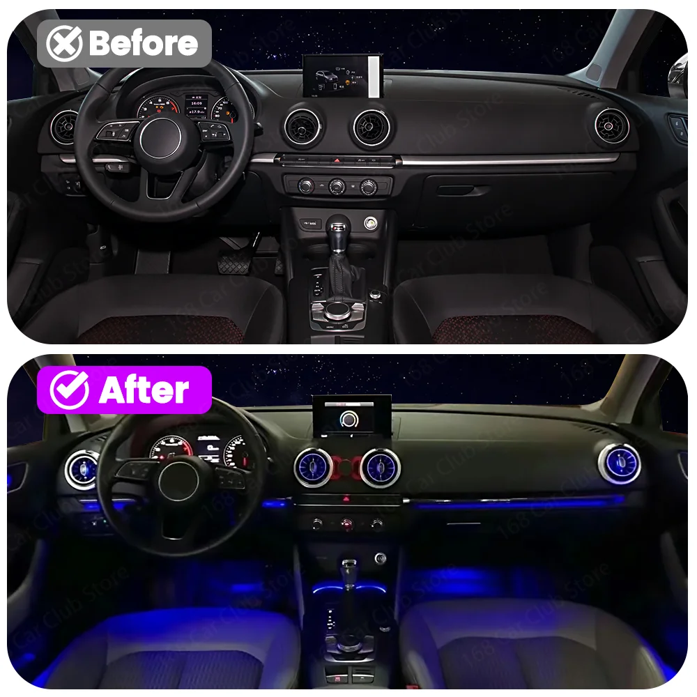 

For Audi A3 S3 RS3 8V 8Y 2013-2018 30 Colours Ambient Light MQB LED Air Vent Nozzle Interior Dashboard Car Door Decorative Lamp