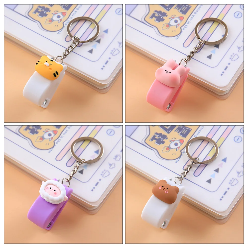 5Pcs Stylish Cartoon Stapler Keychain Small Office School Supplies Stationery Unique Animal Gift