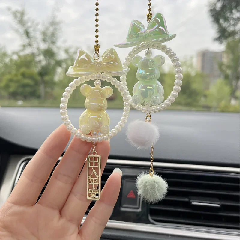 Two-color Starry Sky Luminous Bear Pendant Fresh and Cute Entry and Exit Safe Car Interior Pendant Car Accessorie Crative Adorns