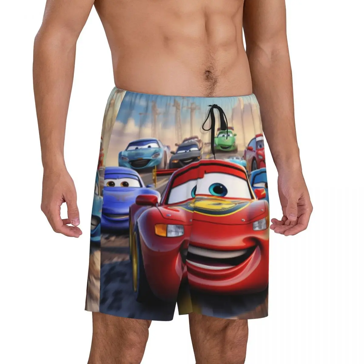 Custom Print Lightning Mcqueen Pajama Shorts for Men Piston Cup Movie Cartoon Sleepwear Bottoms Sleep Short Pjs with Pockets