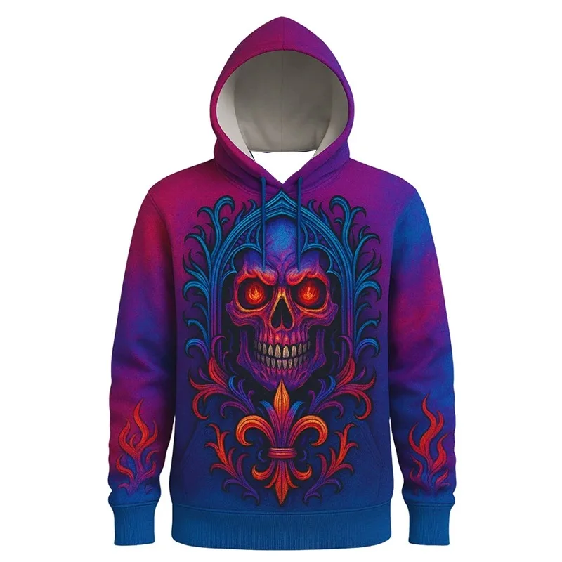

2025 New 3D Printed Gothic Skull Pattern Casual Sweatshirt Fashionable and Cool Street Long Sleeve Hoodie