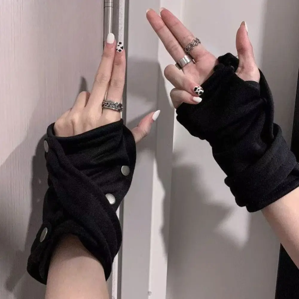 Snap-Button Closure Half Finger Gloves Warm Unisex Fingerless Gloves Breathable Decorative Design Street Dance Gloves For Couple