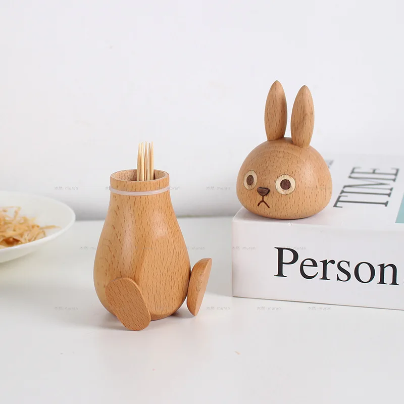 

Cute rabbit wooden toothpick holder For Room Tabletop Decoration