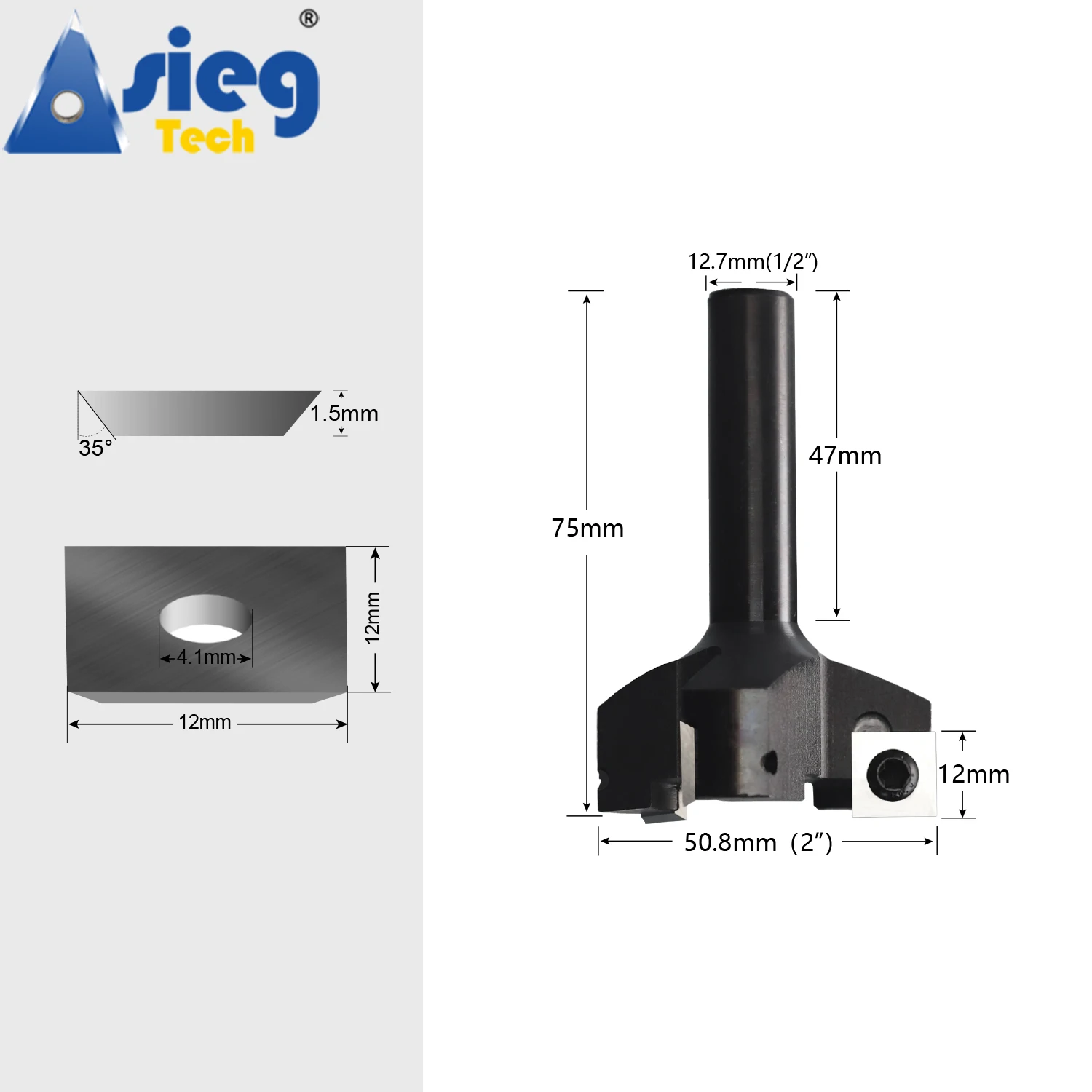 1/2inch Shank Router Bit 2inch Cut Diameter Slab Surfacing Wood Flattening Milling Cutter 3-Wing Planer Bit Replaceable Inserts