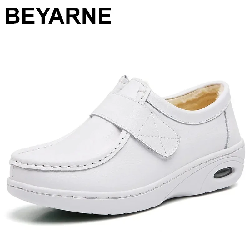 autumn and winter new fashion casual adult women\'s shoes Nurse shoes white flat leather fashion white  women shoes