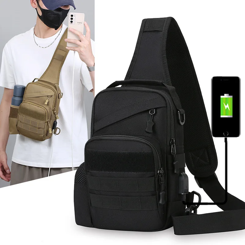 Military Tactical Chest Bag Large Capacity Anti-tear Nylon Shoulder Bag for Men Outdoor Hiking Commuting MOLLE System