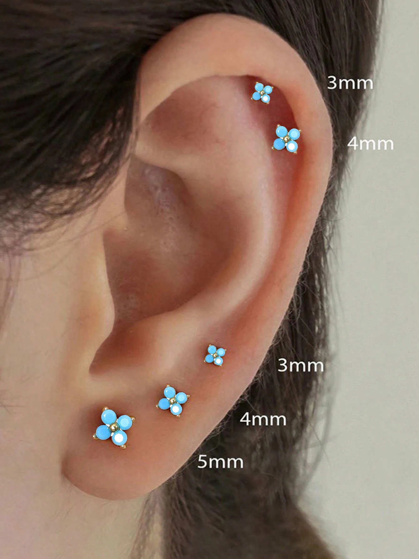 Yupsk Dainty Flower Stainless Steel Butterfly Stud Earrings for Women Cartilage Ear Ring Cute Zircon Gold Color Clover Jewelry image 4