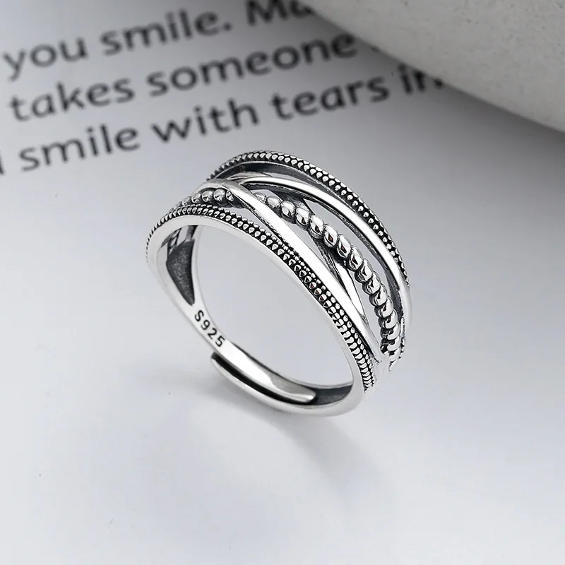 925 Sterling Silver Simple Line and Geometric Opening Ring form Women and Men, Ins Style