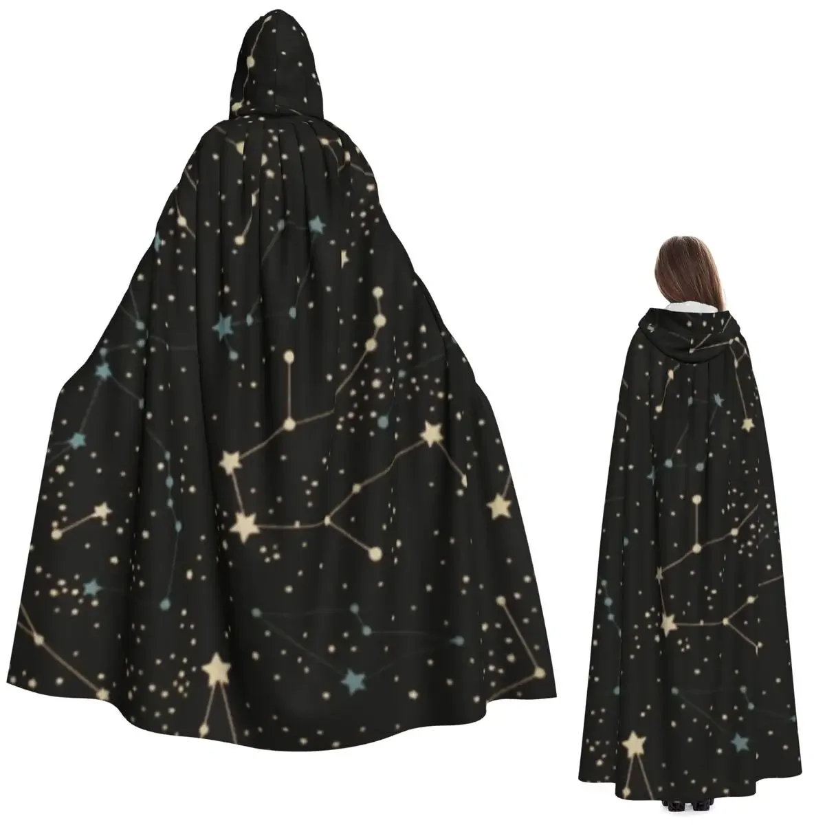Custom Constellation Star Clusters Galaxies Print Halloween Long Hooded Cloak Witch Medieval Costume Cosplay Cape HalloweenCoat