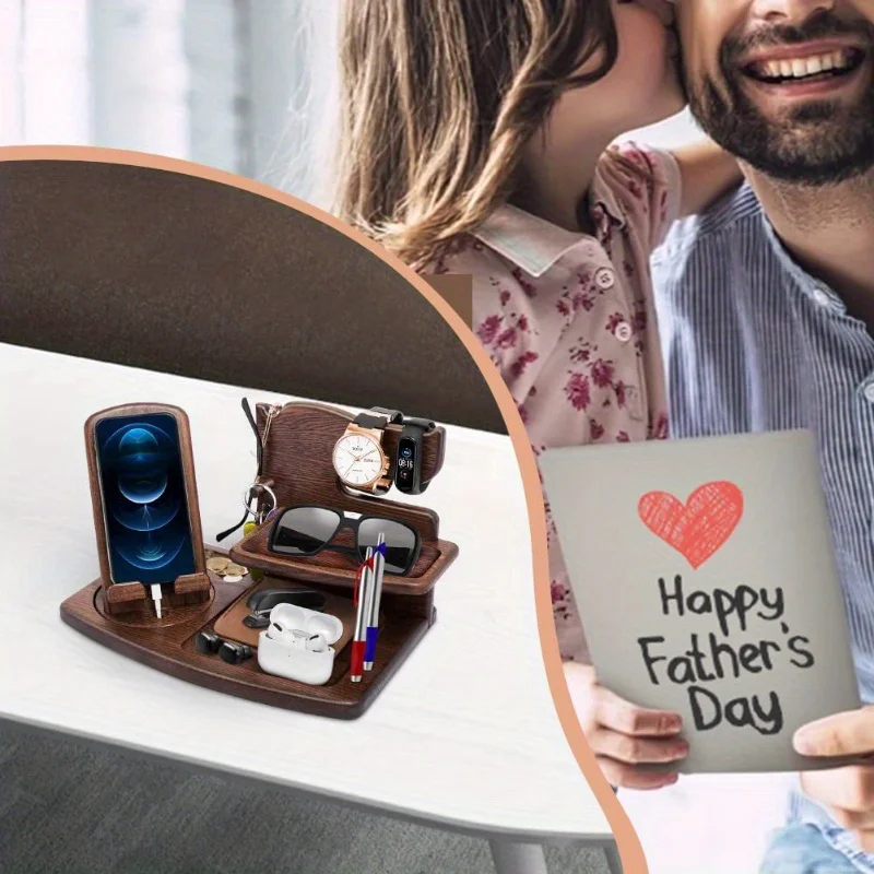 Elegant Wooden Phone Holder & Organizer - Multi-Functional Design, Ideal Fathers Day Gift! No Batteries Needed. Erhu accessories