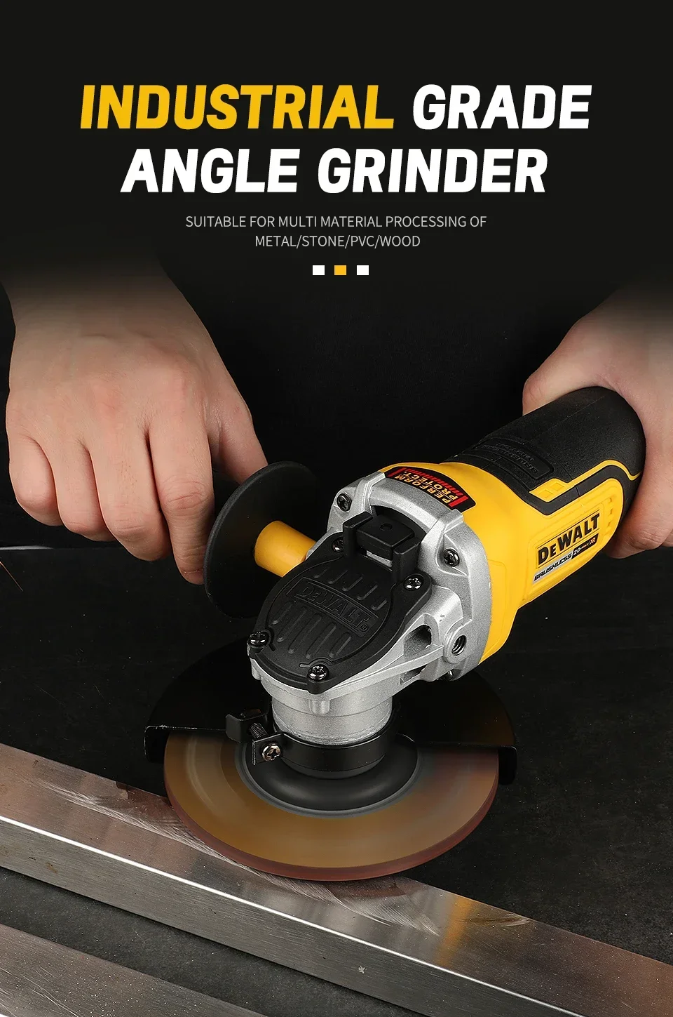 Dewalt DCG406 125 mm Winkelschleifer, kabellos, bürstenlos, 9000 U/min, Schneidemaschine, Poliermaschine für 18-V-Batterie – Detail 1