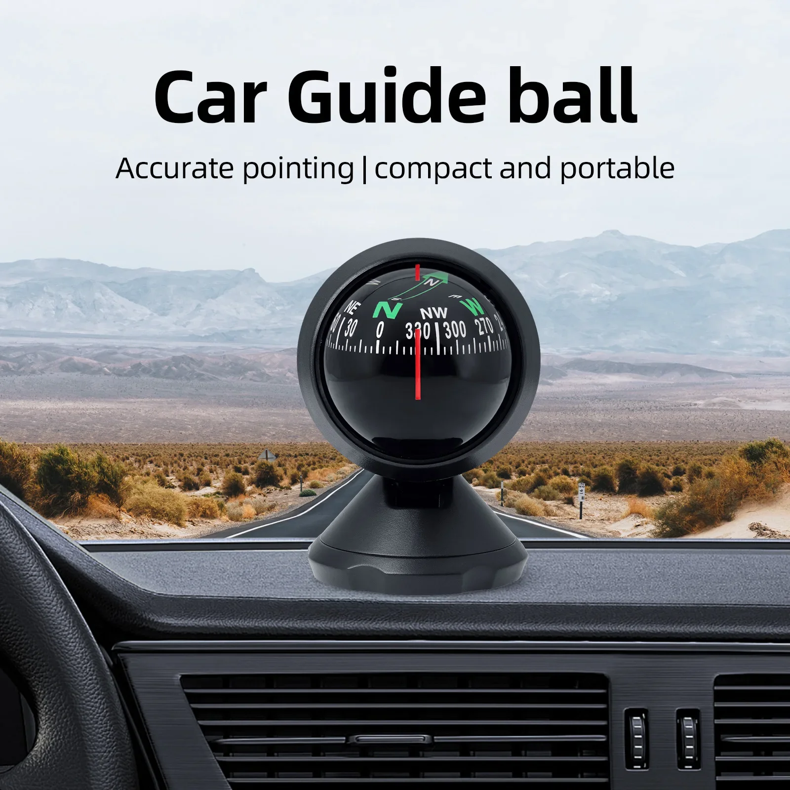 Ball Shaped Car Compass 360 Degree Rotation Waterproof Vehicle Navigation with Suction Cup for Boat Vehicle Car Ball Compass