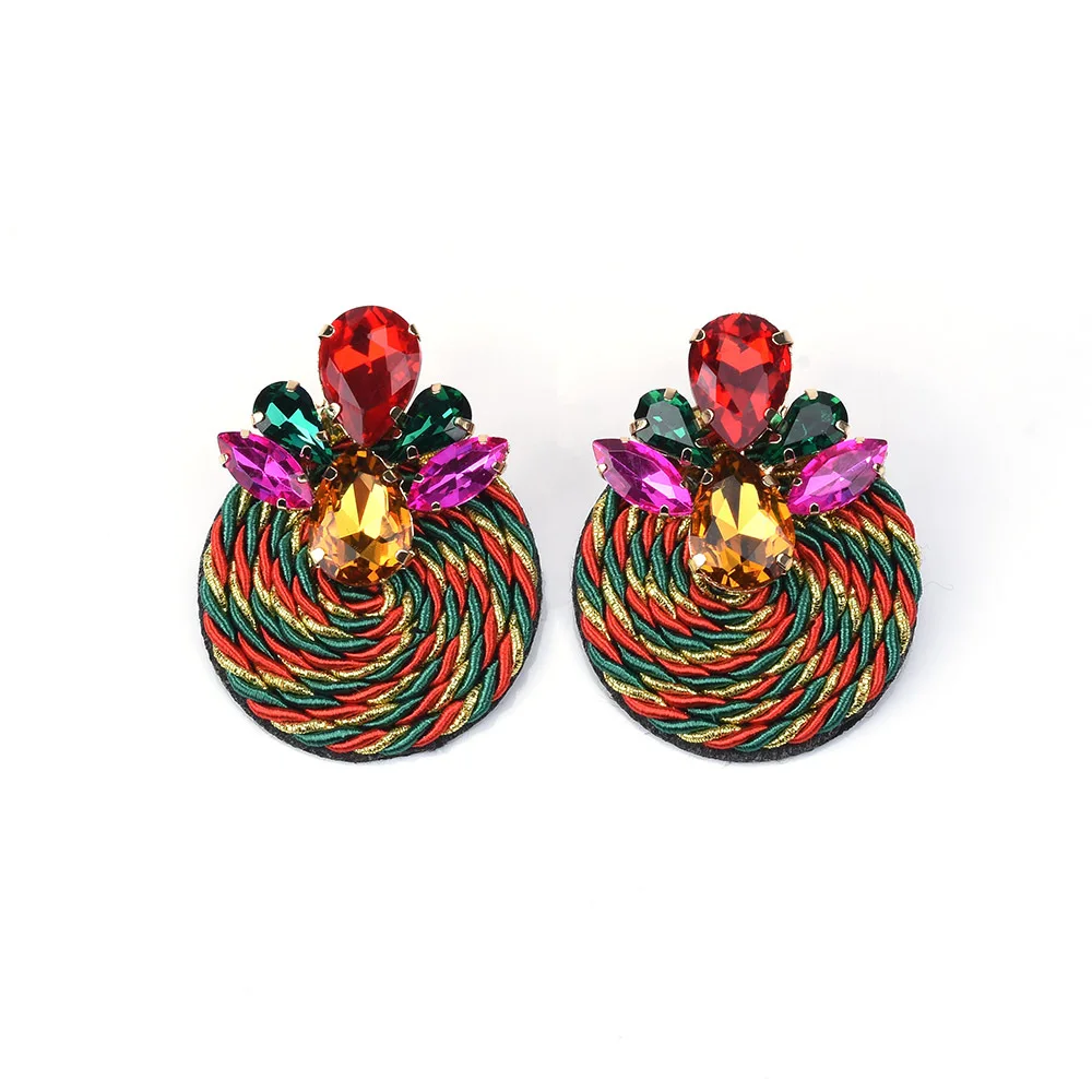 Spring New Products Fashion Geometric Round Earrings Color Crystal Diamond Earrings Jewelry Cross-border Supply