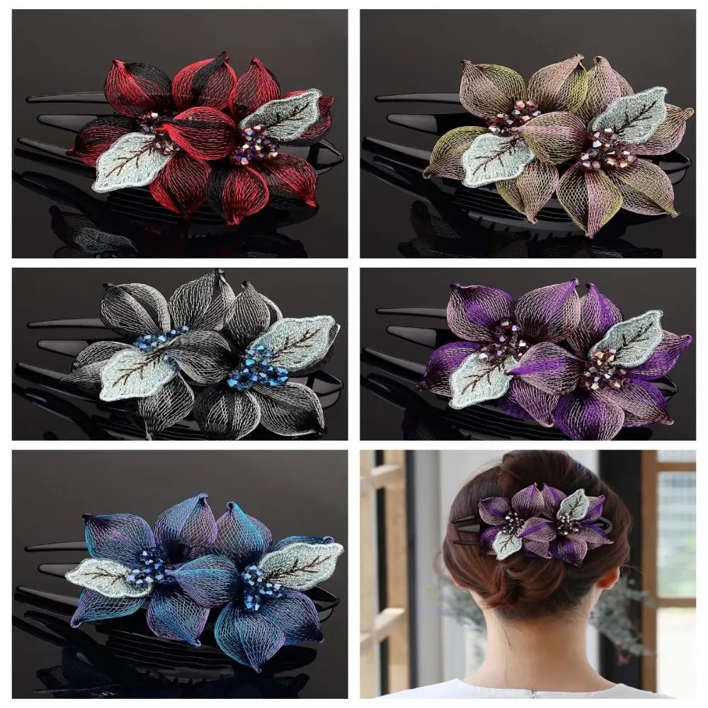 

Temperament Korean Style Women Hairpin Large Headdress Flower Hairclip Hair Clip Exquisite Crystal Headdress Ponytail Clip