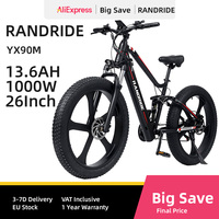RANDRIDE YX90M Electric Bicycle Adult 1000W Men's E-Mountain ebike 48V13.6AHBattery,26 Inch Full Suspension MTB Electric Bike