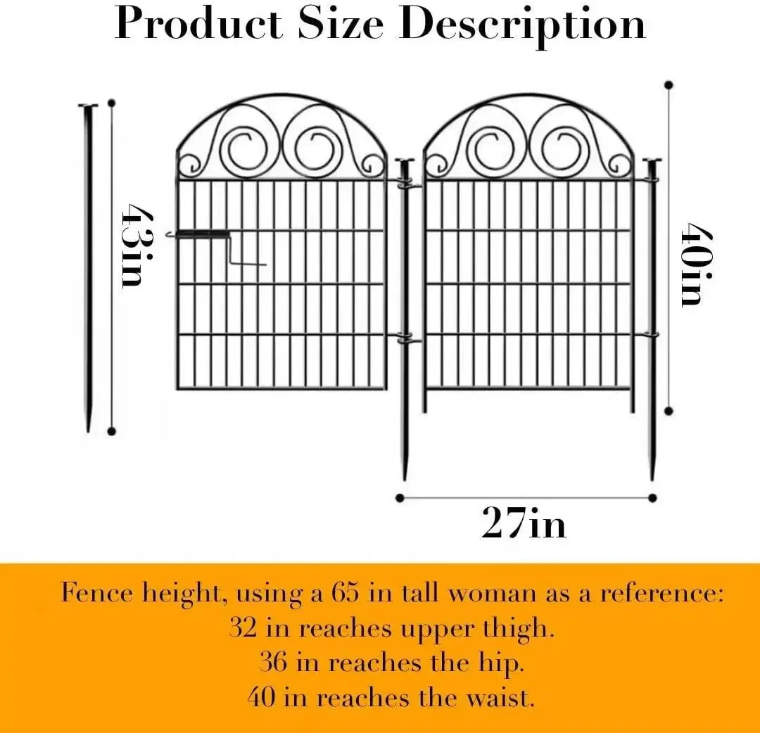 Tall Garden Animal Barrier Fencing with Gate, 40 Inch(H) 20 Panels Total Length 43.7 Ft Outdoor Dog Fence, Picket Fences, Reusab
