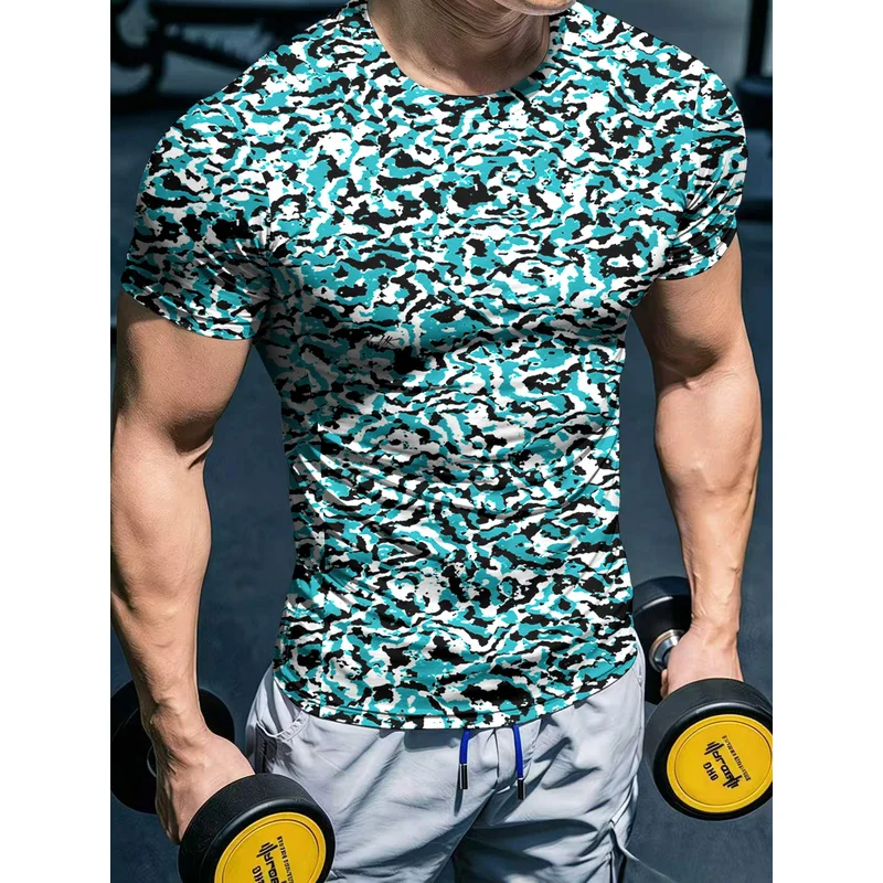 Men's High-Elasticity Fitness Short Sleeve Shirt3DPrintingTSlim-fit quick-drying athletic top for training outfits