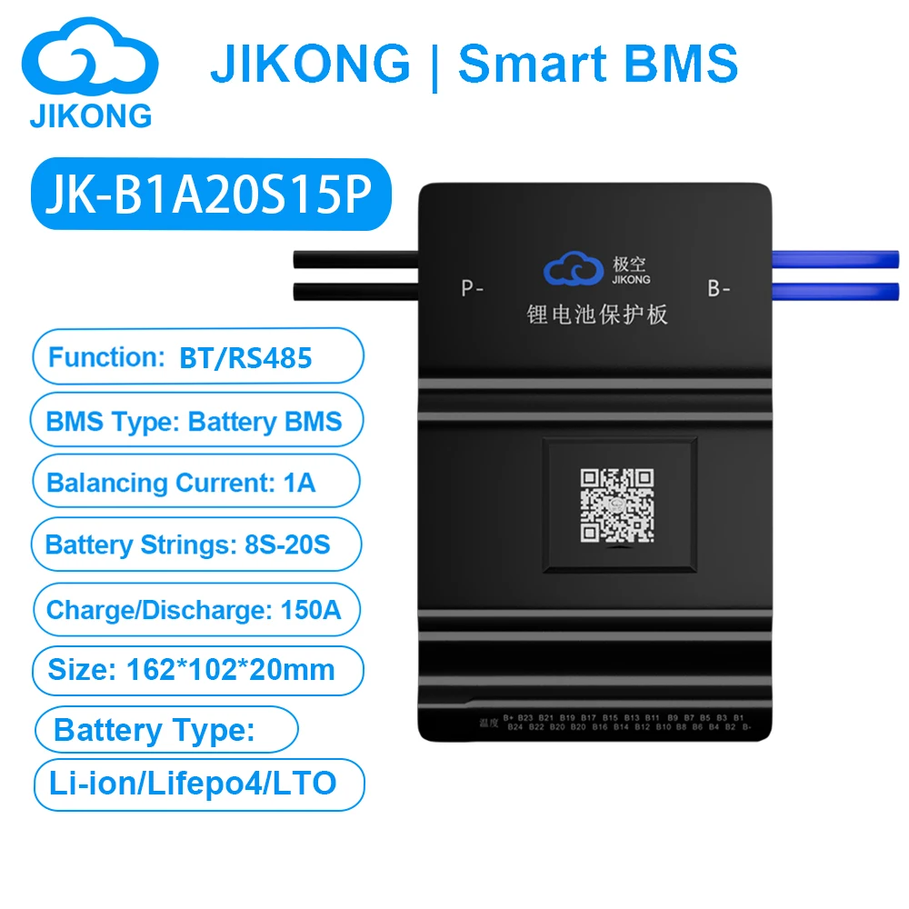 JIKONG JK BMS B1A20S15P Smart BMS 4S-24S RS485 BT 0.6A-2A Active Balance BMS for LiFePo4 Li-ion Lto Battery Pack 150A JKBMS