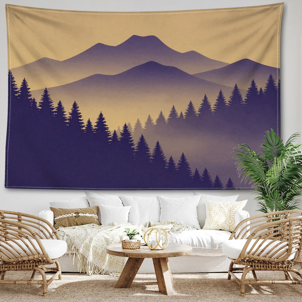 Dusk Purple Forest Fir Tree Wall Tapestry, Serene Nature Decor