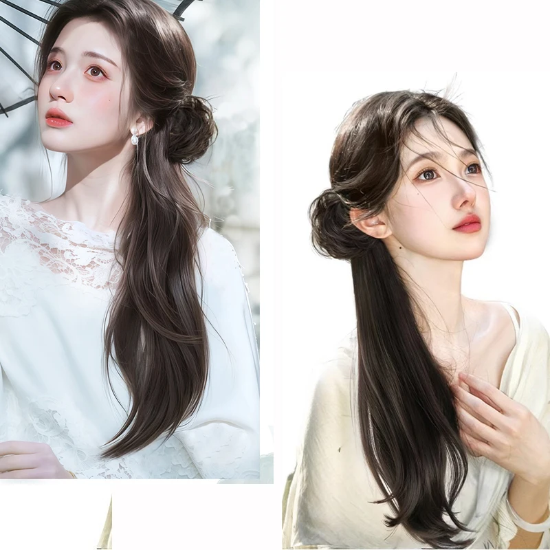 Synthetic Wig Slightly Curly Ponytail Female New Chinese Style Claw Clip  Wig Can Be Tied With Ancient Style Cheongsam Ponytail