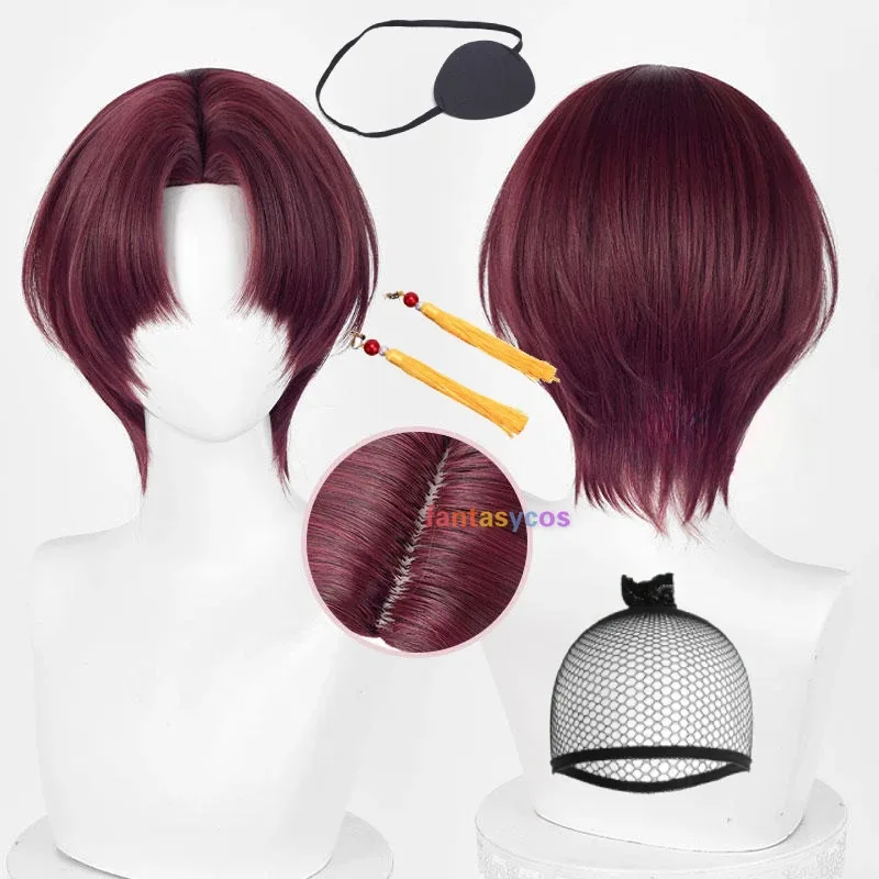 

NewWIND BREAKER Hayato Suo Cosplay Wig Short Red Brown Men Wigs Earrings Eyepatch Bofurin Haruka Sakura Halloween Costume Party