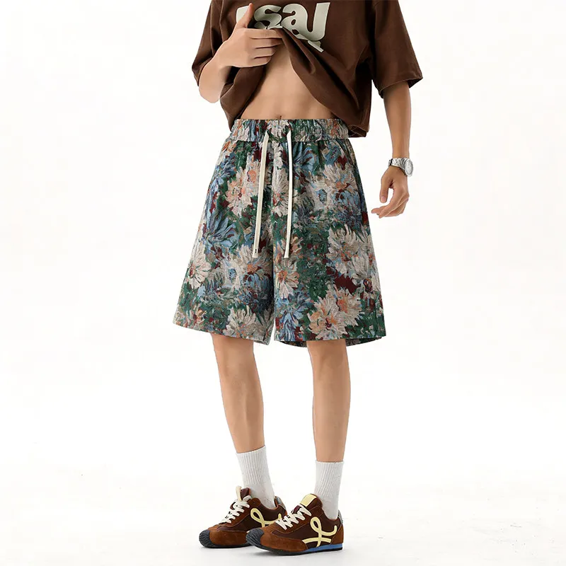 Summer Shorts Men Fashion Retro Printed Shorts Men Streetwear Hip-hop Loose Flower Shorts Mens Beach Shorts Plus Size 4XL