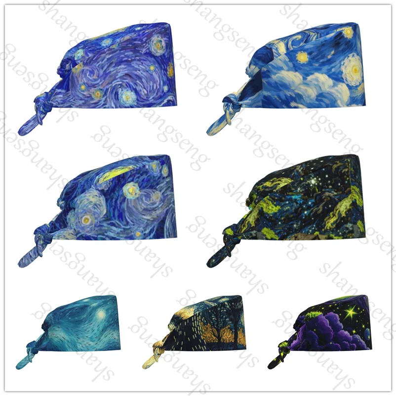 Starry NightNurse Solid Hat Cap Operating Room Hat Female Doctor Hats Stomatology Button Cap Dustproof ICU Nurse Hat