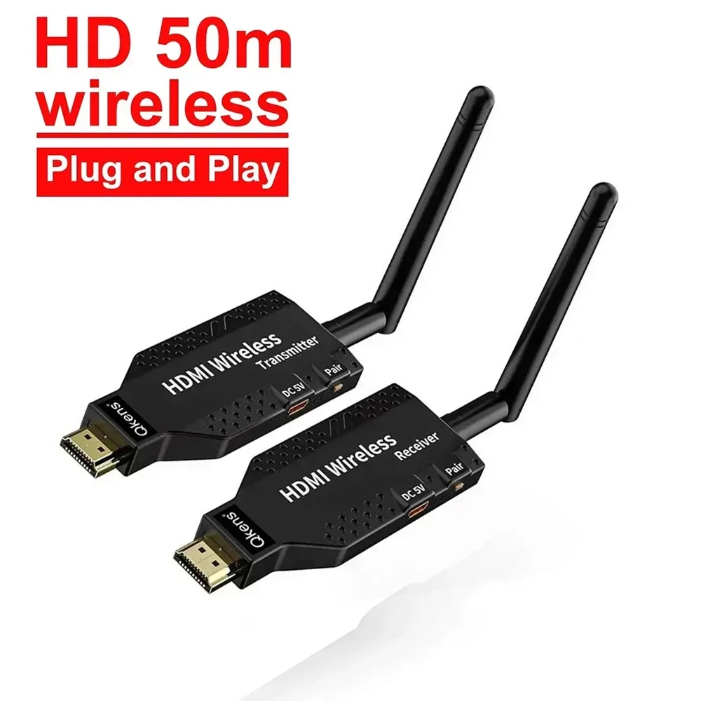 50m Wireless HDMI Transmitter Receiver 1080P HDMI Extender Display Adapter Fr Camera Live Streaming PC Video Meeting Share To TV