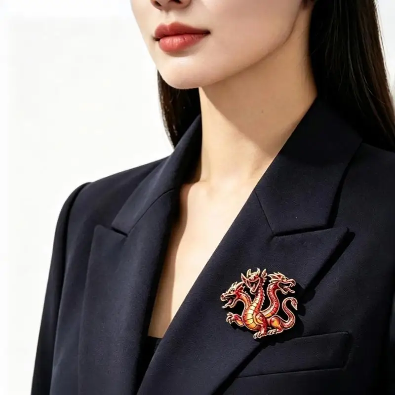 Vintage Animal Three Headed Dragon Enamel Brooch Backpack Pins Women Coat Jewellery Accessories Gifts