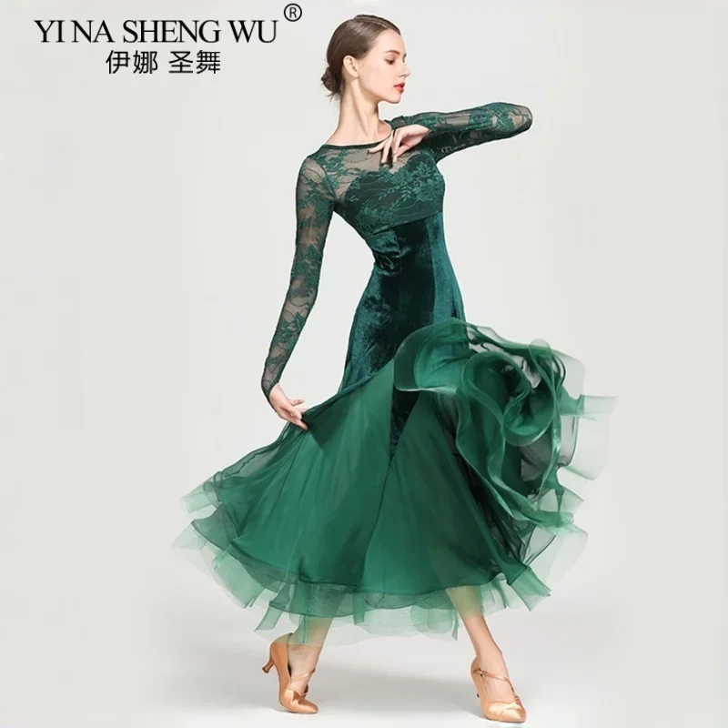 Robe Flamenco en velours et dentelle rouge pour femmes, Costume de danse de salle de bal espagnole en queue de poisson, robe de valse élégante, vêtements de Performance formelle