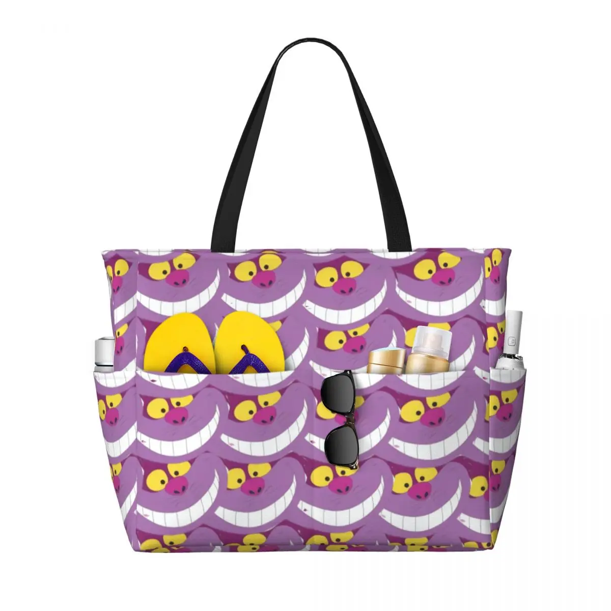 

Custom Alice In Wonderland Cheshire Cat Pattern Beach Tote Bag Women Extra Large Gym Carry On Travel Shopping Bags