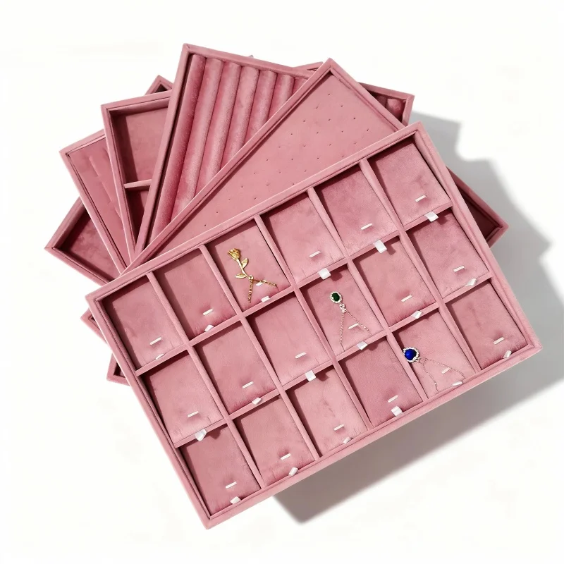 Velvet Jewelry Organizer Trays for Drawers Inserts Jewelry Storage Tray Display Case Stackable Accessories Trays for Women