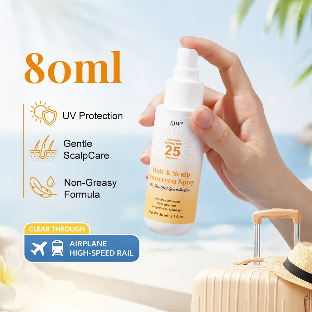 Hair & Scalp Sunscreen Mist Leave-In Spray Non-Greasy Moisturizing Soothe Scalp Repair Frizzy Hair UVA UVB Protection Scalp Care
