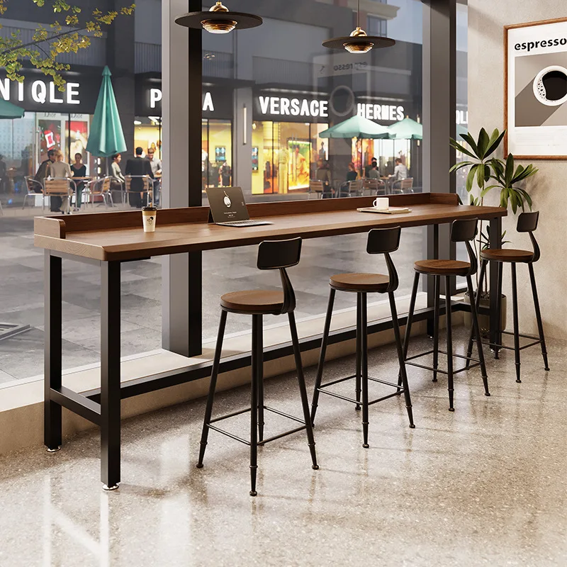 Solid wood bar, window sill, high table and chairs, coffee shop, living room, household wall narrow table