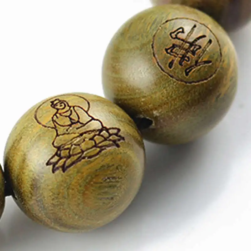 Buddhist GuanYin FO Buddha Prayer Malas Green Sandalwood Beaded Bracelets 10mm 12mm 15mm 18mm 20mm BRO864