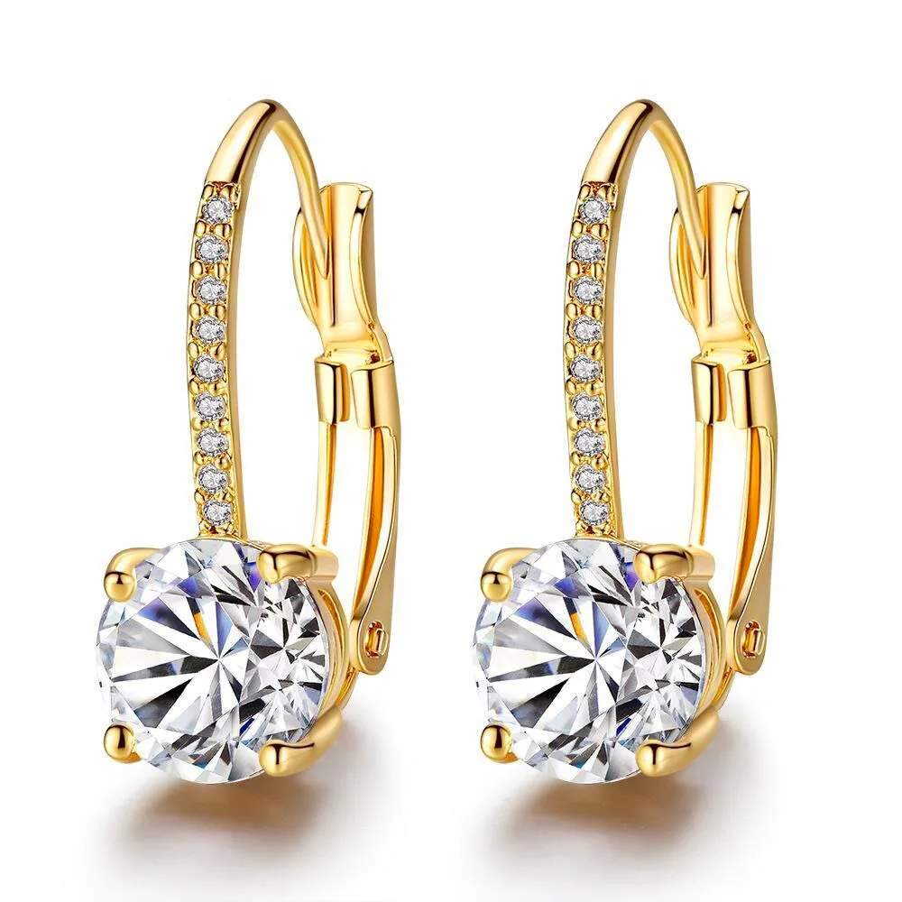 New style fashionable round ear hooks with copper inlays of zirconia, gold and silver micro inlays earrings