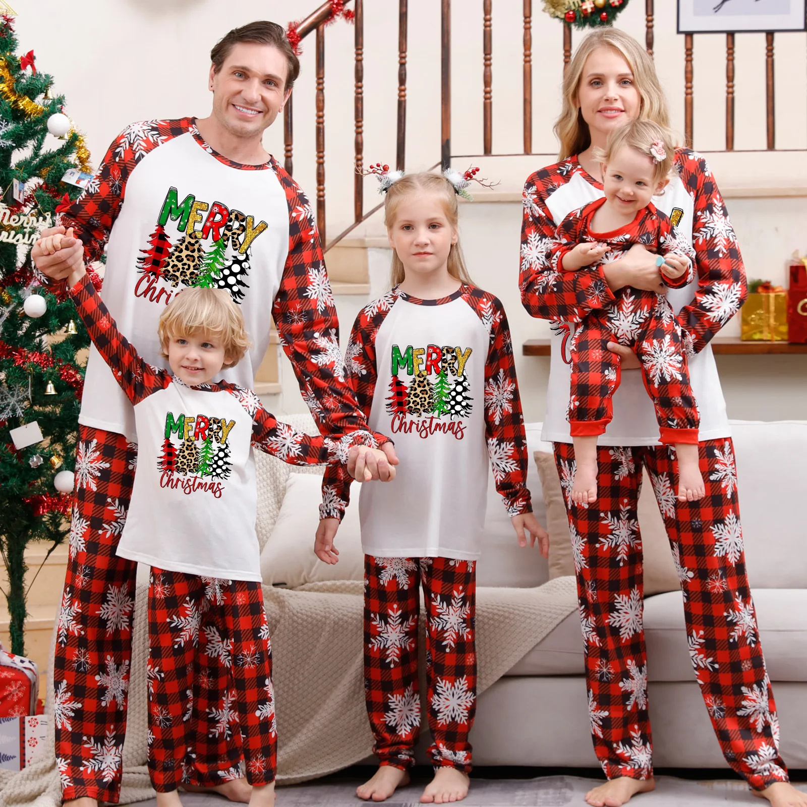 Moda 2024 natale famiglia pigiama fiocco di neve natale cartone animato stampa famiglia abiti coordinati natale genitore bambino vestiti del bambino