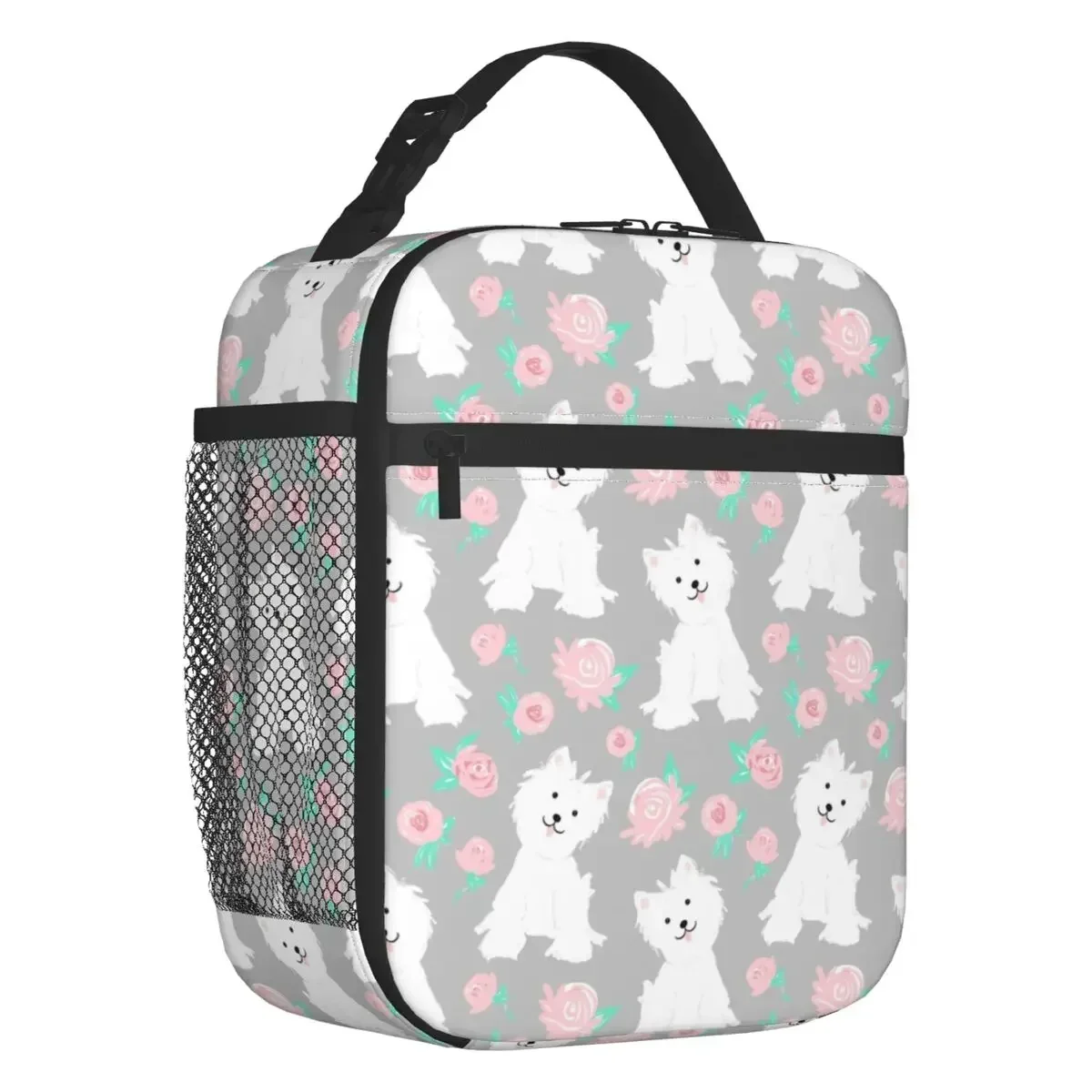 West Highland White Terrier Puppy And Rose Flowers Insulated Lunch Bag Westie Dog Cooler Thermal Bento Box Office Work School