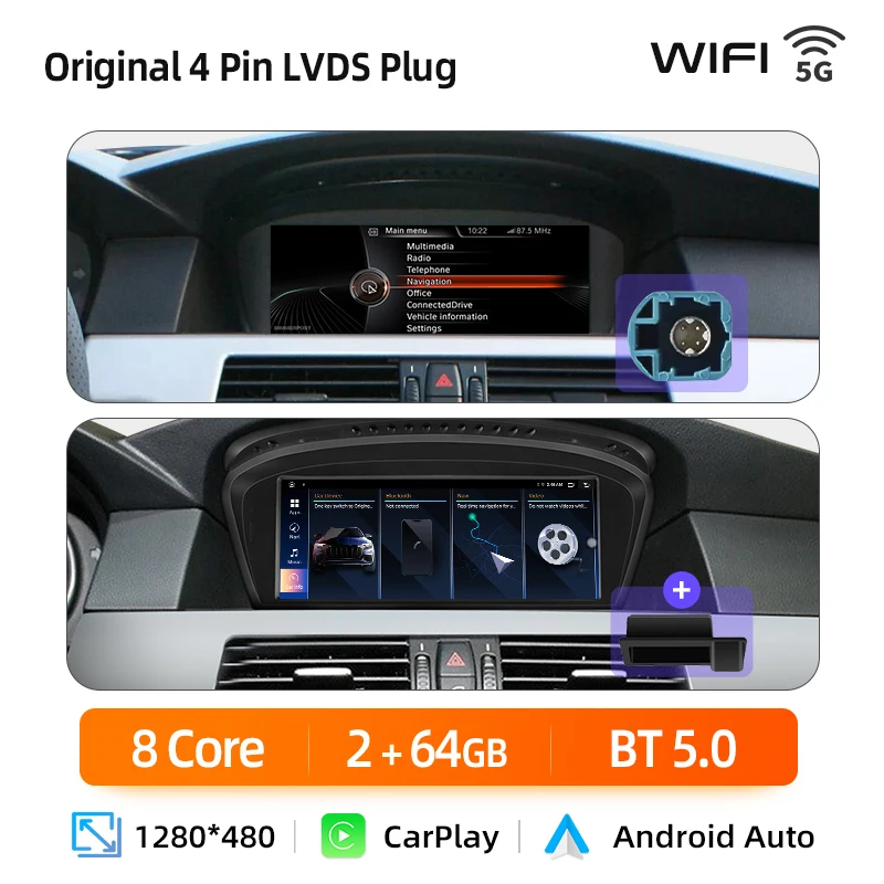 Junsun Draadloze Carplay Auto Radio Multimedia Voor BMW 5 Serie E60 E61 E63 E64 E90 E91 E92 E93 CCC CIC 4G GPS Navigatie - afbeelding 1