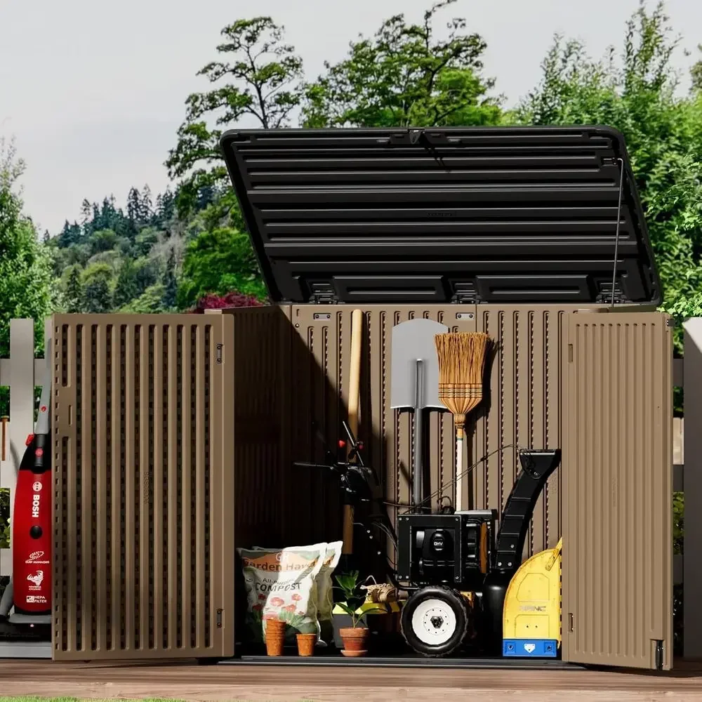 Resin Outdoor Storage Shed, Outdoor Storage Box Waterproo or Garden Tools, Patio urniture, Trash Cans, Garage Storage, Lockable