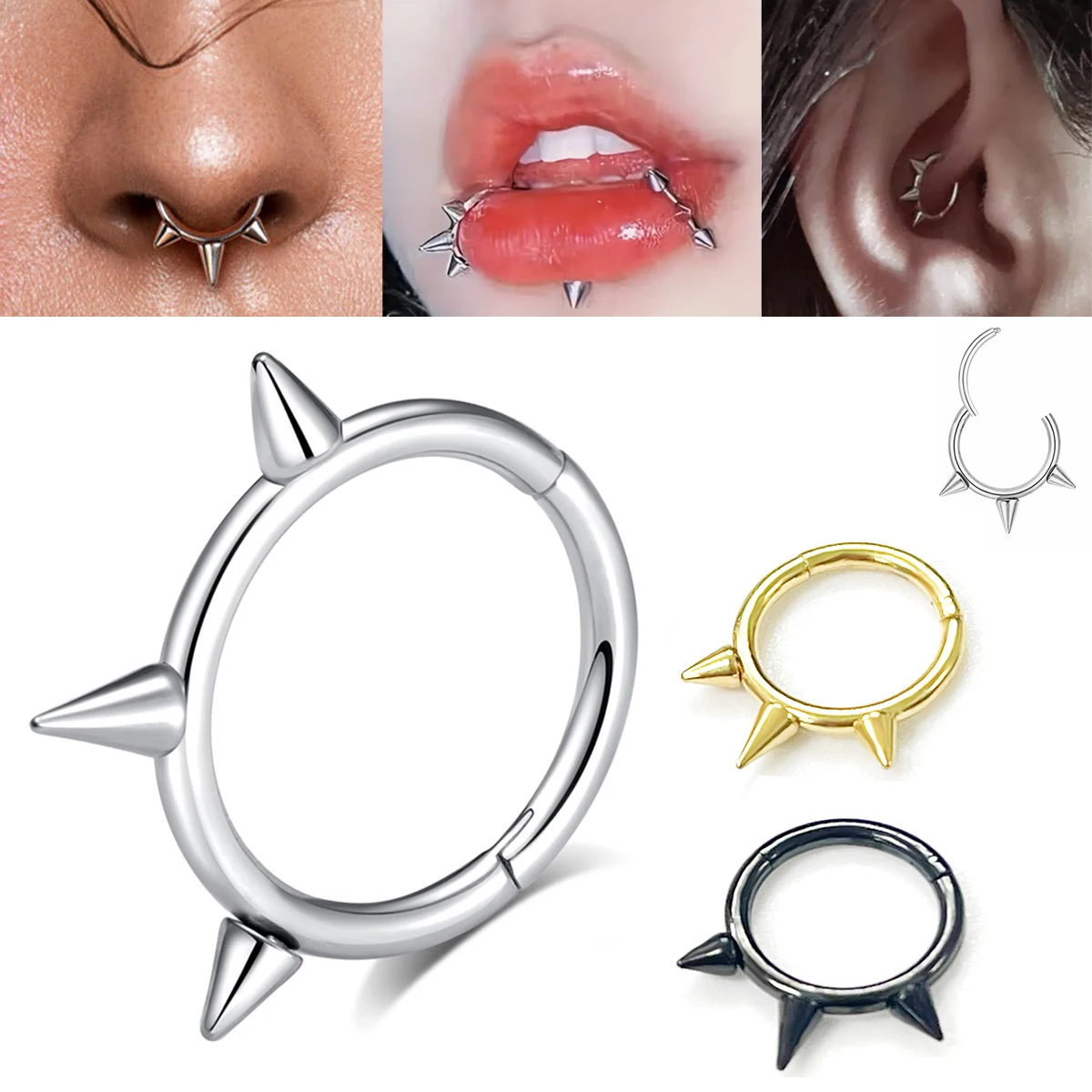 Anillo de Nariz Cónico de 16G, Aro Articulado para Septum, Anillo para Tragus, Piercing Punk, Joyería para Labio, Anillo Labret, Pendientes de Cartílago de 8mm