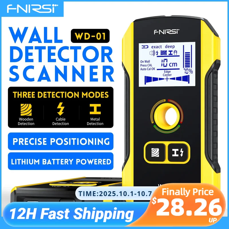 FNIRSI WD-01 WD-02 Escáner de pared para detector de metales con orificio de posicionamiento de nuevo diseño para cables de CA en vivo, búsqueda de pernos de madera y metal