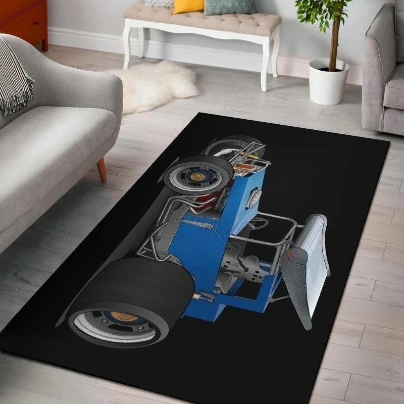 Living Room Mat Retro Muscle Sports Car Printed Large Rectangular Carpet Vibrant Red Skyline for Gaming Zone Chair Floor