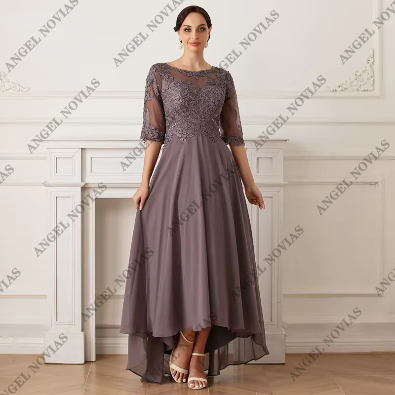 

High Low Chiffon Mother of the Bride Dress with Half Sleeves Wedding Party Dress Vestidos De Fiesta Elegantes Para Mujer 8692