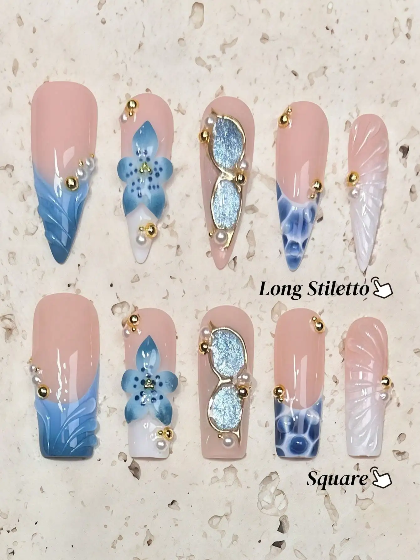 

10pcs Handmade Long Pointed French Manicure Nail Stickers Press On Nails