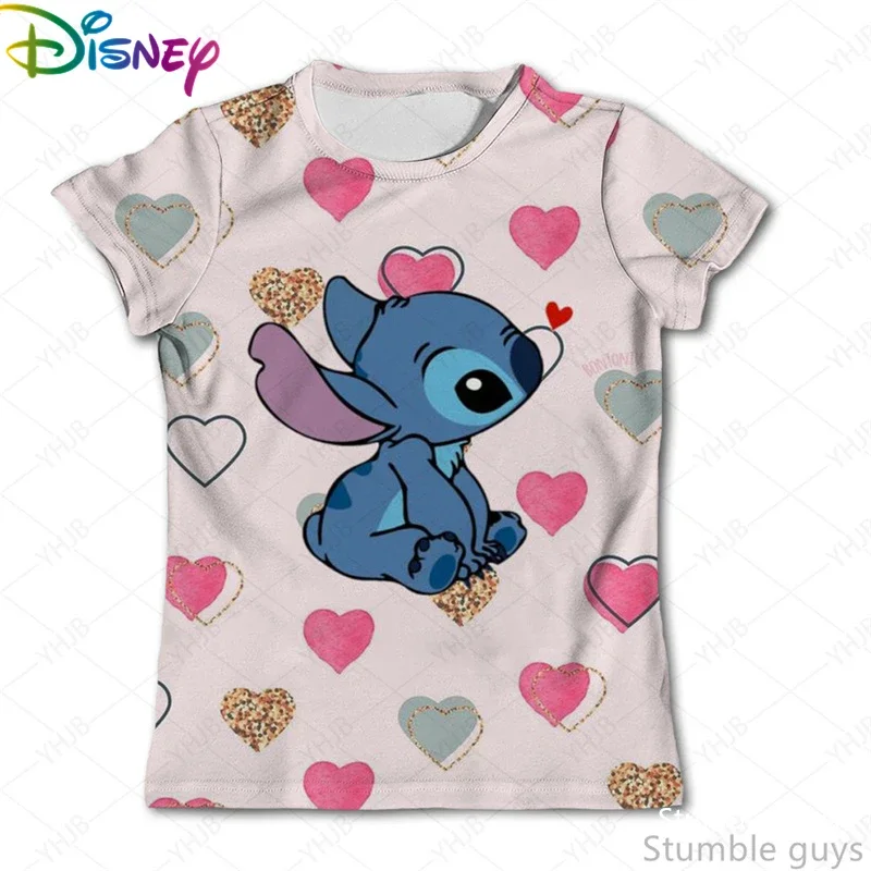 

Летняя детская футболка Disney Stitch, милая футболка с принтом аниме для мальчиков, одежда для девочек, повседневная одежда с короткими рукавами